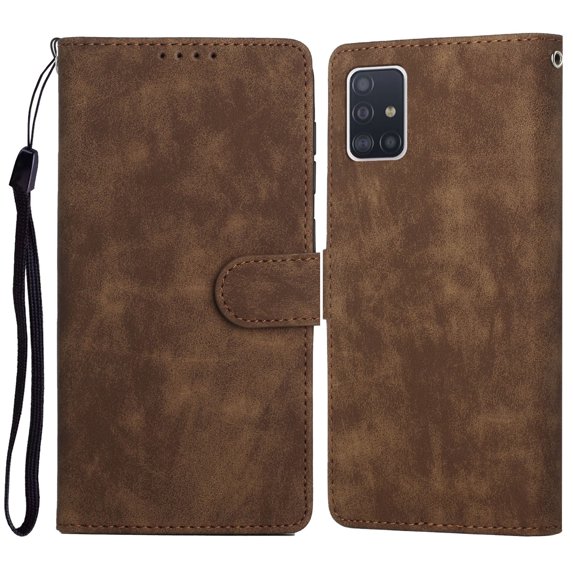for Samsung Galaxy A51 5G (NOT FIT A51 4G) PU Leather Wallet Phone Case,Magnetic Flip Kickstand Card Slots Protective Case With Hand Strap For Samsung Galaxy A51 5G,Brown