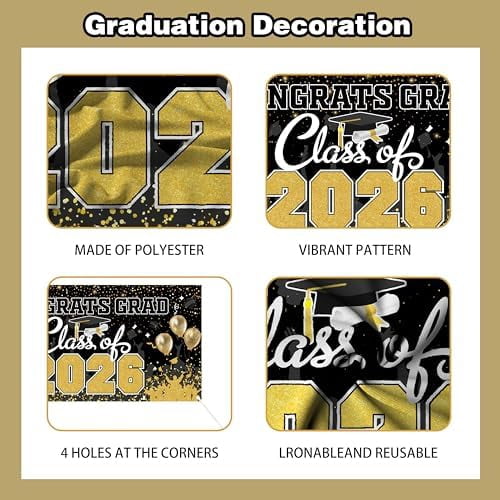 Graduation Decorations 2026 Black and Gold - 4 Balloon Boxes with Letters, Large Class of 2026 Backdrop Banner, 70pcs Balloon Garland Arch Kit - High School College Grad Photo Booth Props