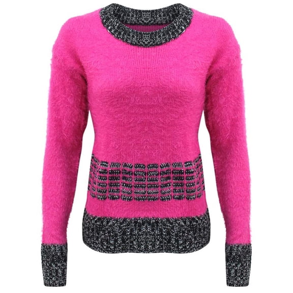 Hot Pink & Black Pattern Pullover Sweater Size Large