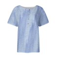 thumbnail image 3 of Blouse for Women Dressy Gorgeous Button Down Henley Tunic Tops to Wear with Leggings with Pocket Short Sleeve Retro Stripped Print Women's Shirts V Neck Spring Womens Clothes Blue L, 3 of 5