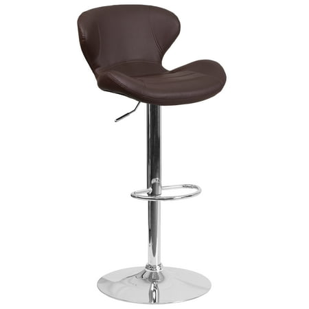 Alamont Home - Contemporary Vinyl Adjustable Height Curved Back Barstool (set of 2) - Brown Vinyl