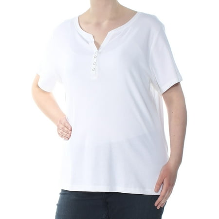 Cotton Plus Size Henley - KAREN SCOTT Womens White Cotton Henley T-Shirt Top Plus Size: 1X