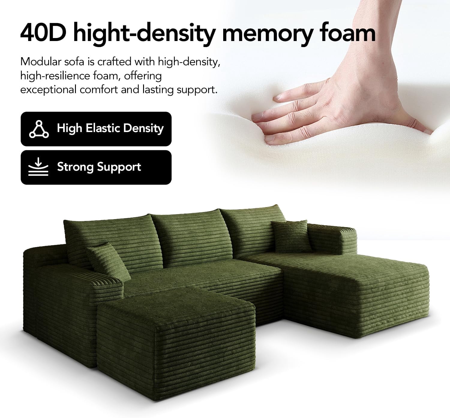 103" Cloud Sectional Sofa, Modern L Shaped Deep Seat Couch, Plush Corduroy Upholstered Sofa No Assembly, Living Room