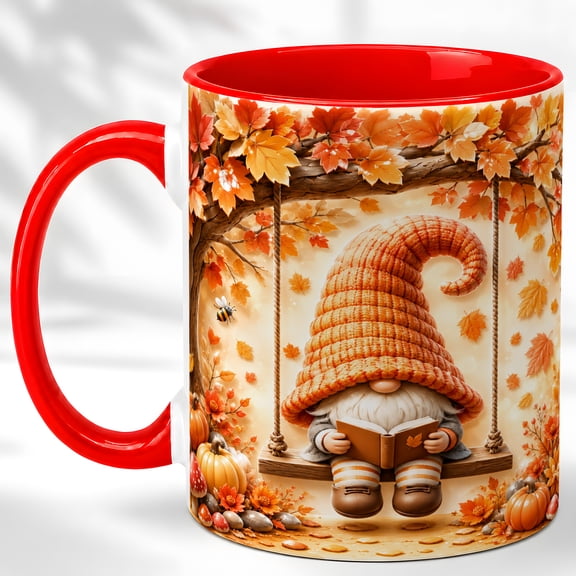 Swing Gnome Coffee Mug, Fall Reading Mug, Ceramic 11 oz