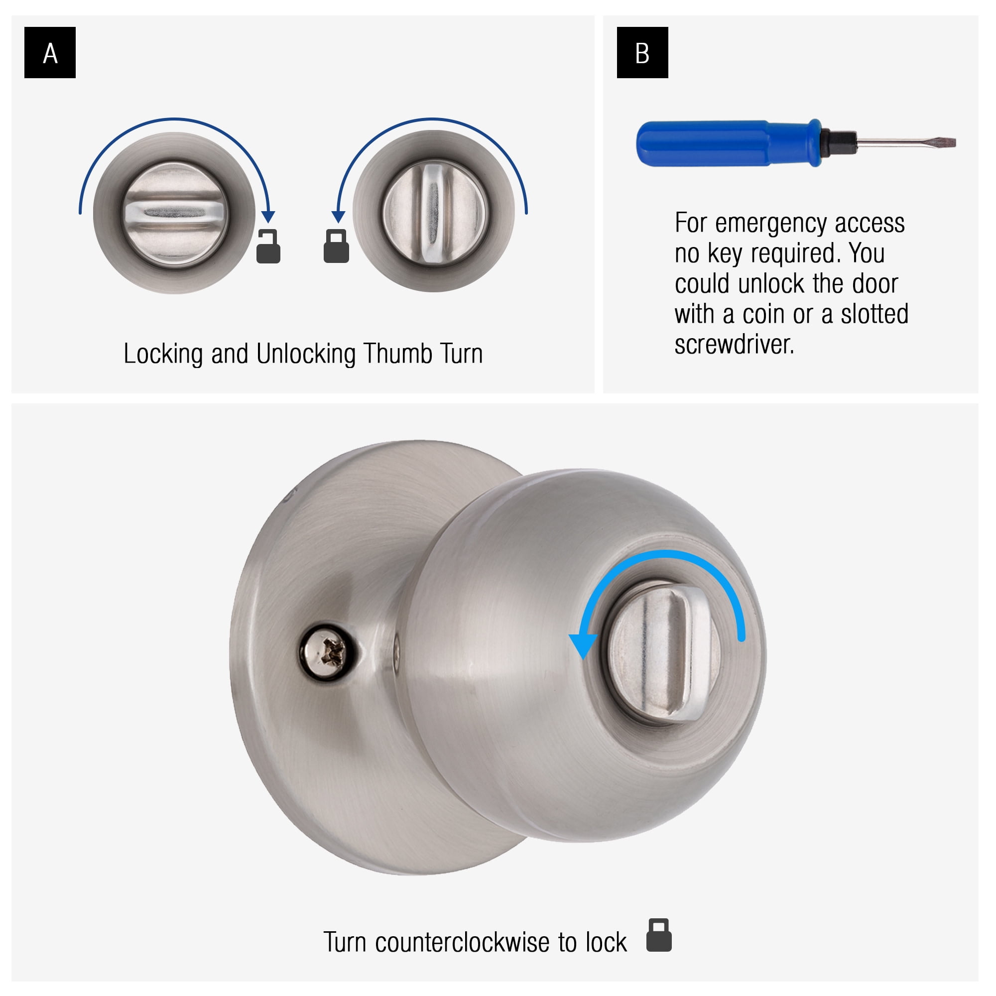 BRINKS  Transitional Privacy Locking Interior Ball Door Knob, Matte Black - Designed for Traditional and Transitional Homes and Blends Seamlessly with Interior Dcor E2435-122