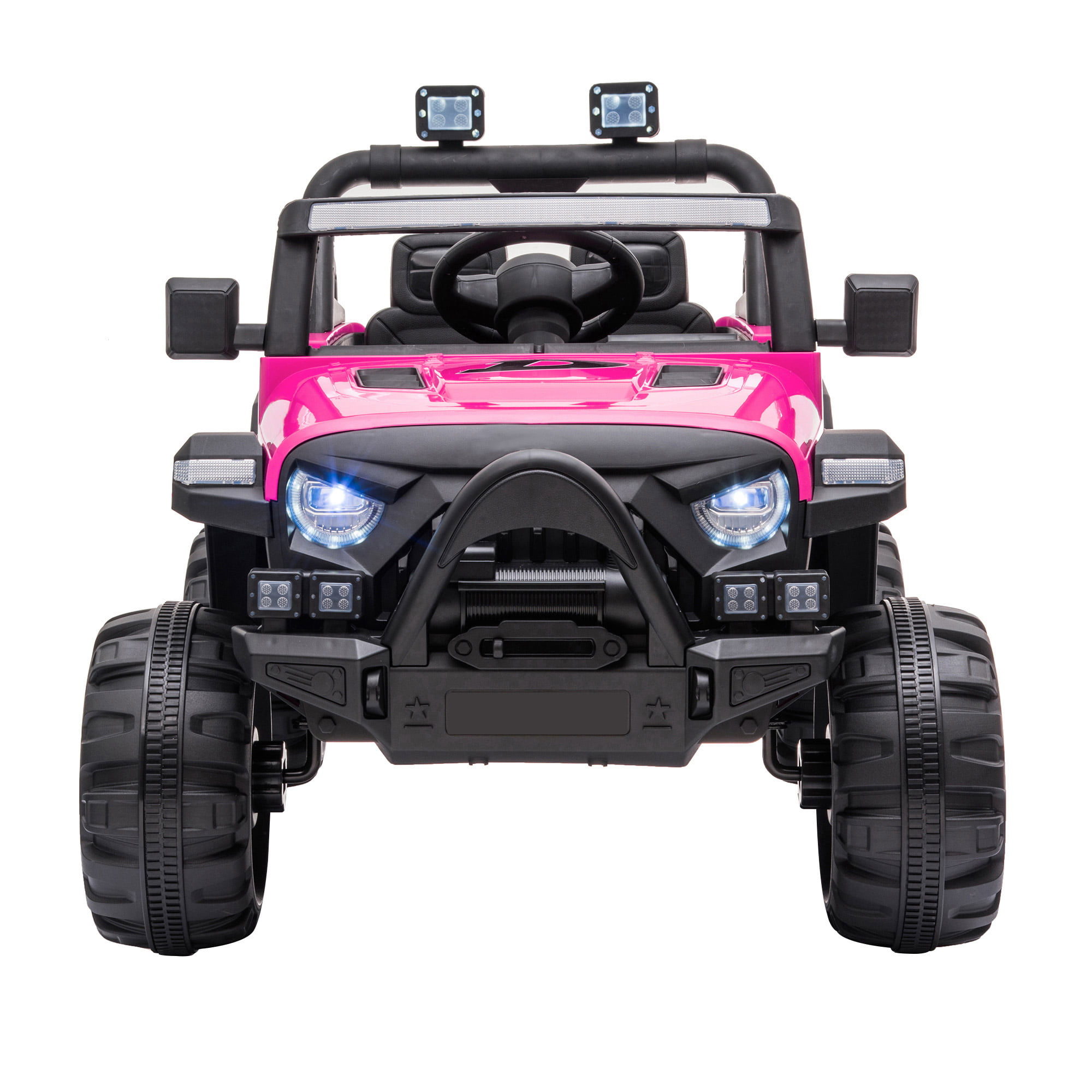 Ride on Car with Remote Control, Power Ride on Toys Car with Big Wheels, Spring Suspension, Led Lights, Music Player, Battery Cars for Kids, Rose Red All Terrain Ride on Truck Off-Road UTV, JA2728
