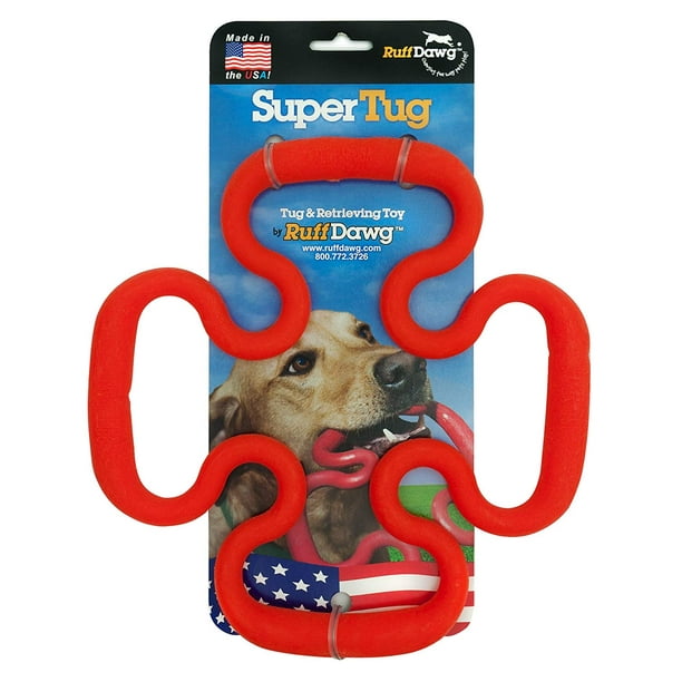 Super Tug Rubber Dog Toy Assorted Colors, 9 inch rubber retrieving and tug toy for all size dogs