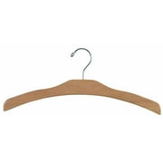 Arched Wood Top Hanger, Box of 50 Space Saving 17 Inch Flat Wooden Hangers w/ Natural Finish & Chrome Swivel Hook & Notches for Shirt Jacket or Dress by International Hanger