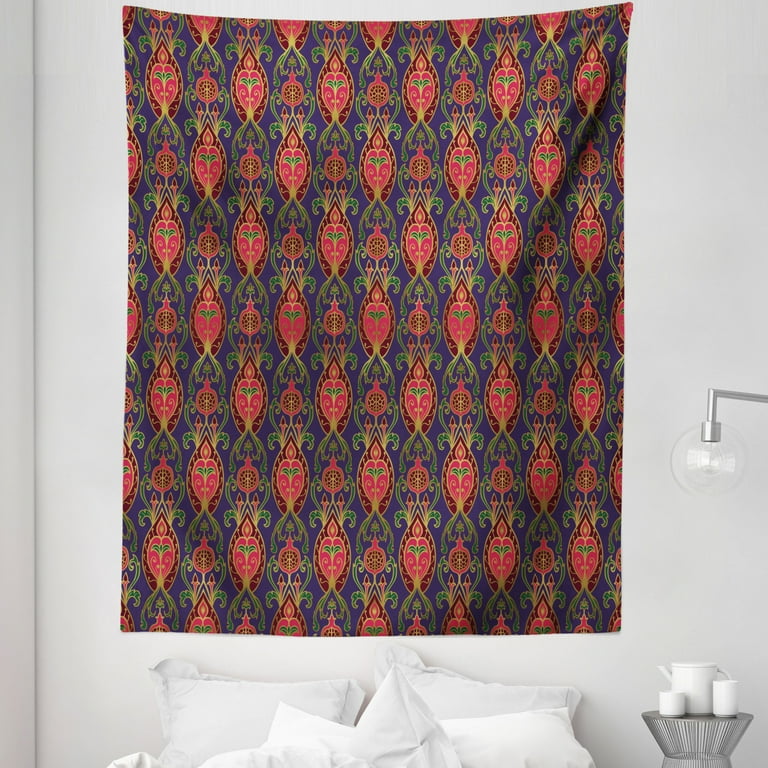 Turkish Tapestry Oriental Botanical Pattern with Pomegranates and Leaves on Indigo Backdrop Fabric Wall Hanging Decor for Bedroom Living Room Dorm 5 Sizes Multicolor by Ambesonne Walmart