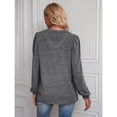 thumbnail image 4 of Camisa de manga larga para mujer Manga abullonada Manga larga Cuello en V Color puro Camisetas básicas para mujer Gris oscuro S, 4 of 6