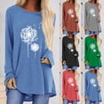 thumbnail image 5 of Women's Blouse Casual Dandelion Print Longline Shirt Long Sleeve Top Pullover Tee Shirts Blouse Size S-3XL, 5 of 5