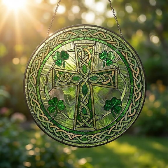 Celtic Cross Stained Glass Suncatcher, Religious Symbol Window Hanging, Irish Heritage Decor, St Patricks Day Gift