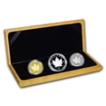 thumbnail image 1 of 1989 Canada 3-Metals Maple Leaf Set (10th Anniv, w/Box), 1 of 5