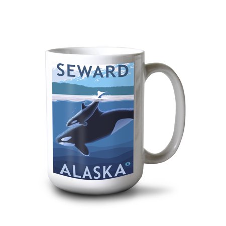 

15 fl oz Ceramic Mug Seward Alaska Orca and Calf Dishwasher & Microwave Safe