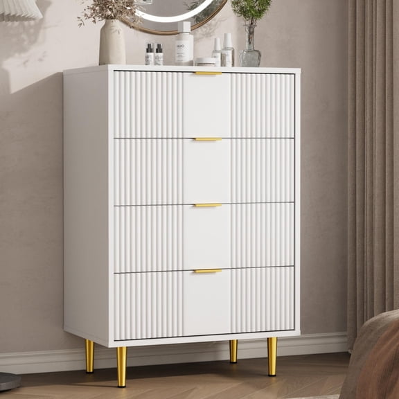Ataucjin Fluted Dresser for Bedroom with 4 Drawers, 36.9" Tall Modern Chest of Drawers with Metal Handle, Wooden Closet Clothes Storage Organizer for Living Room, Hallway