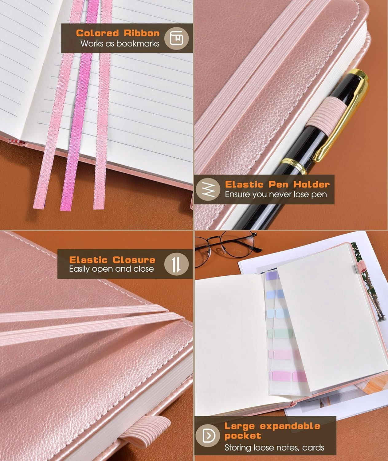 Lined Journal Notebook for Women Men, 256 Numbered Pages Hardcover Leather Journals for Writing, A5 Journaling Notebooks, College Ruled Journal for Business Work School 5.75" x 8.38" Champagne