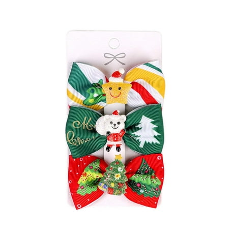 

PEONAVET Christmas Hair Bows Hair Clips Children s Christmas Baby Girl Three Sets Of Bow Hairpins Cute Elk Prints Clips