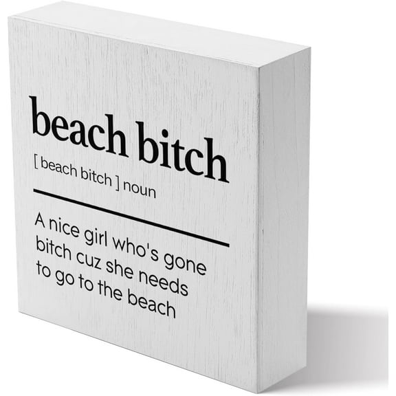 Zomyto 5x5 Inches Rustic Beach Definition Funny Wooden Box Signs,Beach Theme Coastal Desk Decor,Wooden Plaque