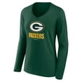 thumbnail image 2 of Women's Green Green Bay Packers Logo Team Lockup Long Sleeve V-Neck T-Shirt, 2 of 3