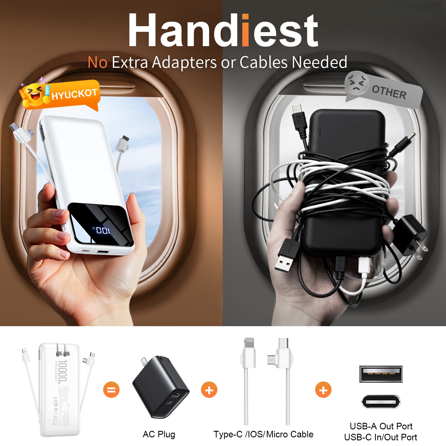 Mguzdi 10000mAh Portable Charger with Built-In Cables and Wall Plug photo 6