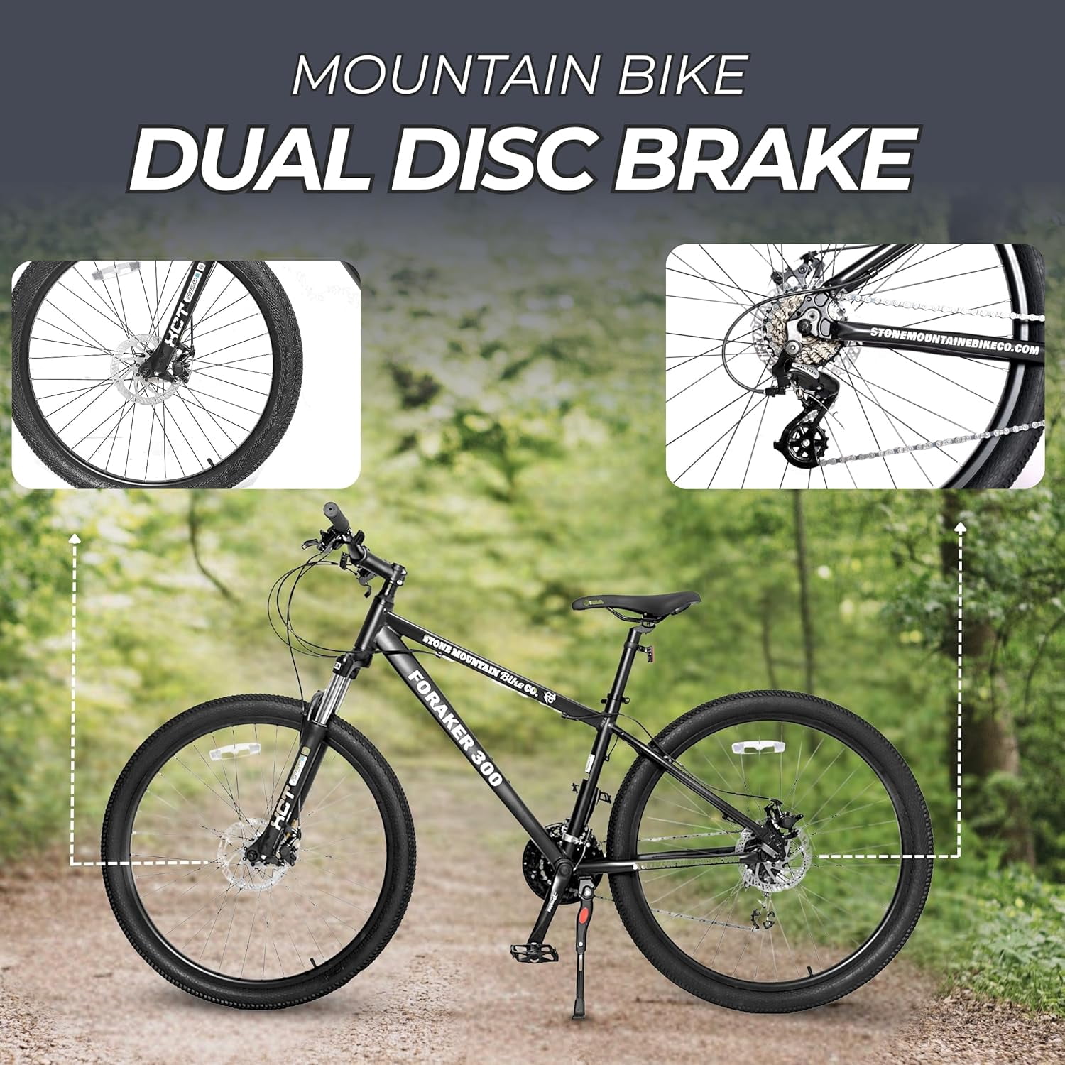 5Seconds Foraker 300 Hybrid Mountain Bike, 21-Speed Adult Bicycle for Men & Women, Lightweight Aluminum Frame, Front Suspension, Mechanical Disc Brakes, Trigger Shifters, All-Terrain Bike Black