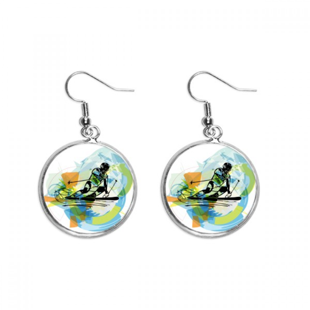 Los atletas de deportes de esqui freestyle acuarela Pendientes pendientes de plata colgantes joyas señora Unbranded M
