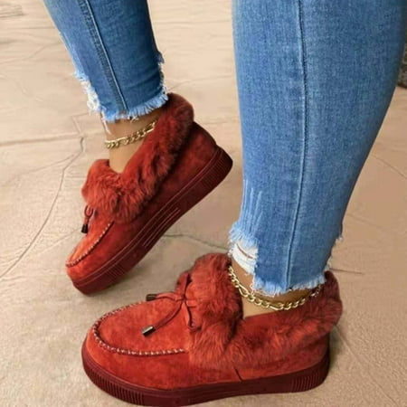 

Womens Warm Winter Loafers Shoes Slip-On Thickened Multiple Colors Shoes Lightweight Classic Walking Shoes 43 Red