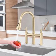 Double Handle Bridge Kitchen Faucet with Pull-Down Spray Head