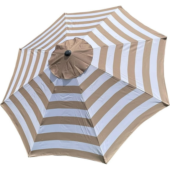 9ft 8 Ribs Replacement MEDIUM COFFEE/White Stripe STRONG AND THICK Umbrella Canopy (Canopy )