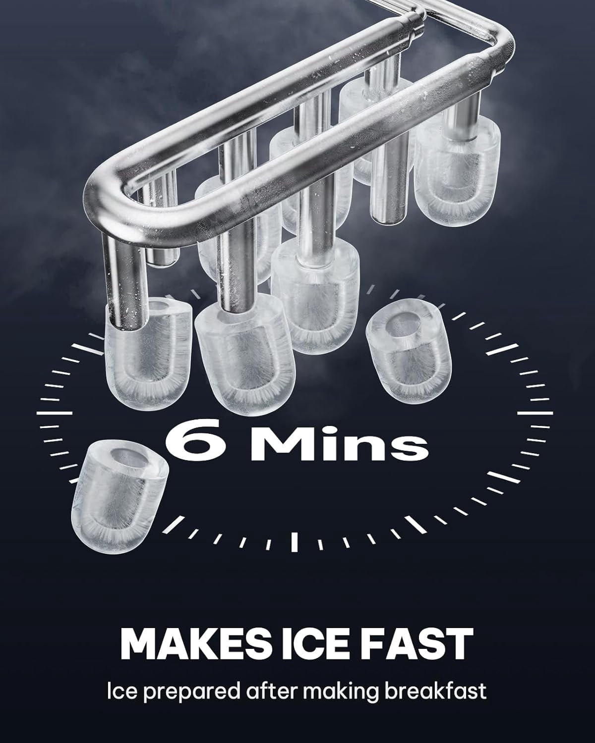 Ice Maker Countertop Machine with Handle, 26lbs in 24h, 9 Ice Cubes Ready in 6 Mins, Self-Cleaning Ice Makers with Basket and Scoop, Ideal for Home, Kitchen, Camping, RV