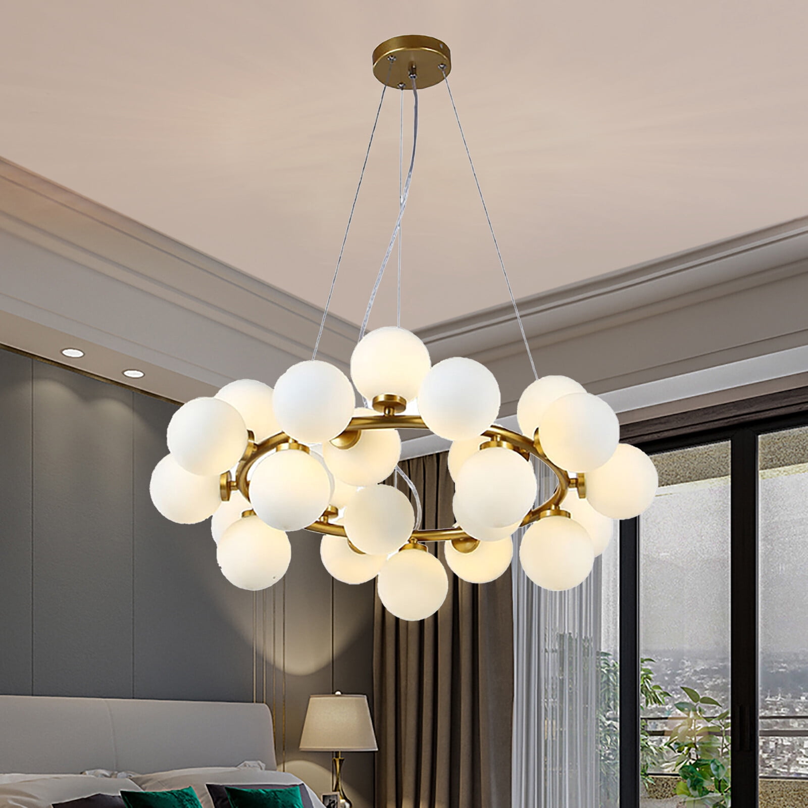 Decorative Milky White Chandelier, Ceiling Mount Pendant Light Fixture for Lobby, Restaurant 110V