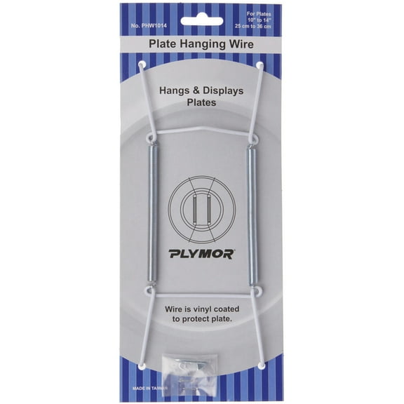 Plymor White Vinyl Finish Wall Mountable Plate Hanger, 8" H x 3" W x 0.5" D (For Plates 10" - 14"), Pack of 2