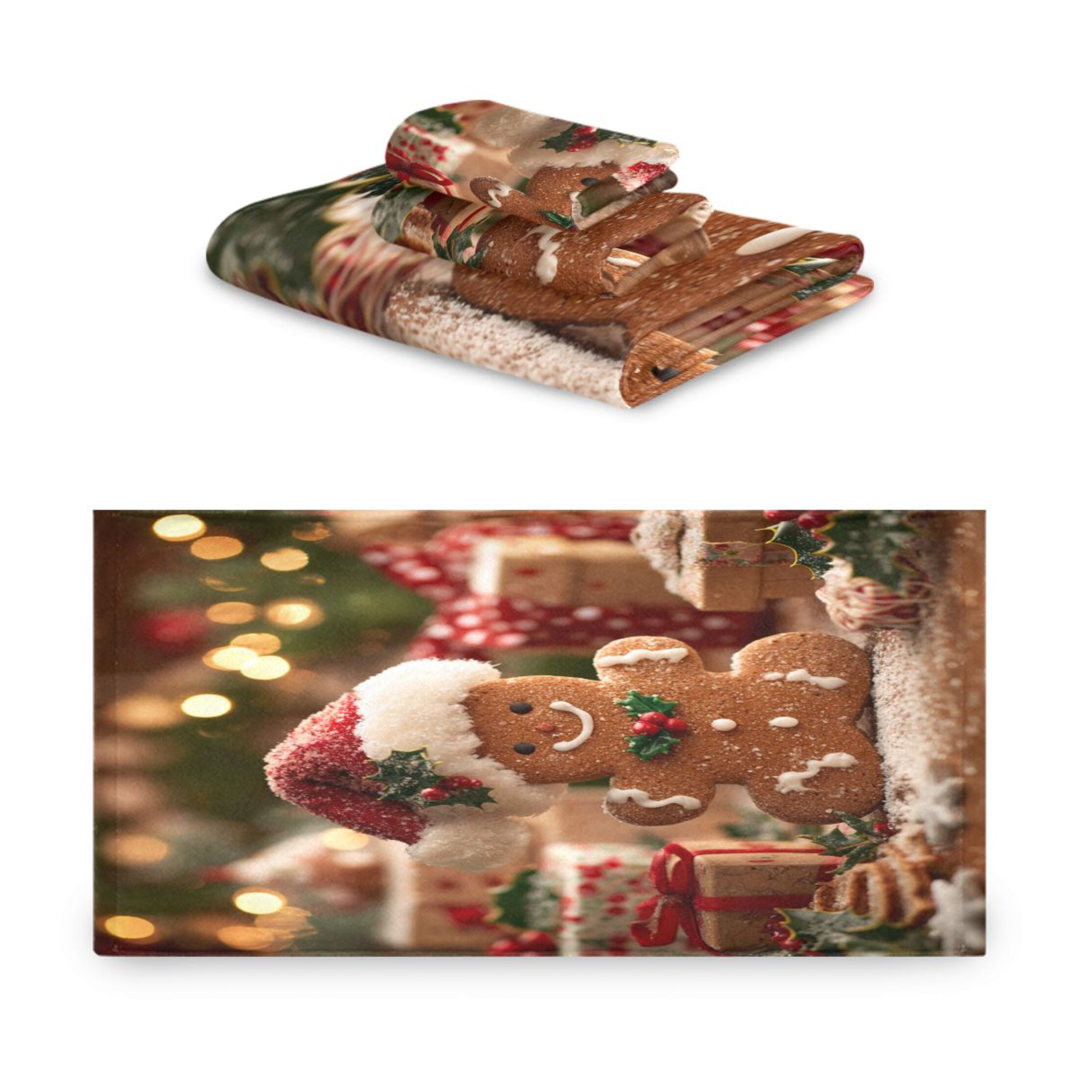 Three-Piece Towel Set Face Towel Towel Set Hand Towel Bath Towel Cotton Bath Towels Bath Towel Sets Hand Bath Towels Warm Cute Gingerbread Man