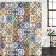 thumbnail image 2 of Vintage Mediterranean Bathroom Shower Curtains with 12 Hooks Polyester Waterproof Shower Curtain for Stalls and Bathtubs Blue and Yellow Tiles Texture Decorative Bathroom Privacy Curtain 48x72 Inches, 2 of 9