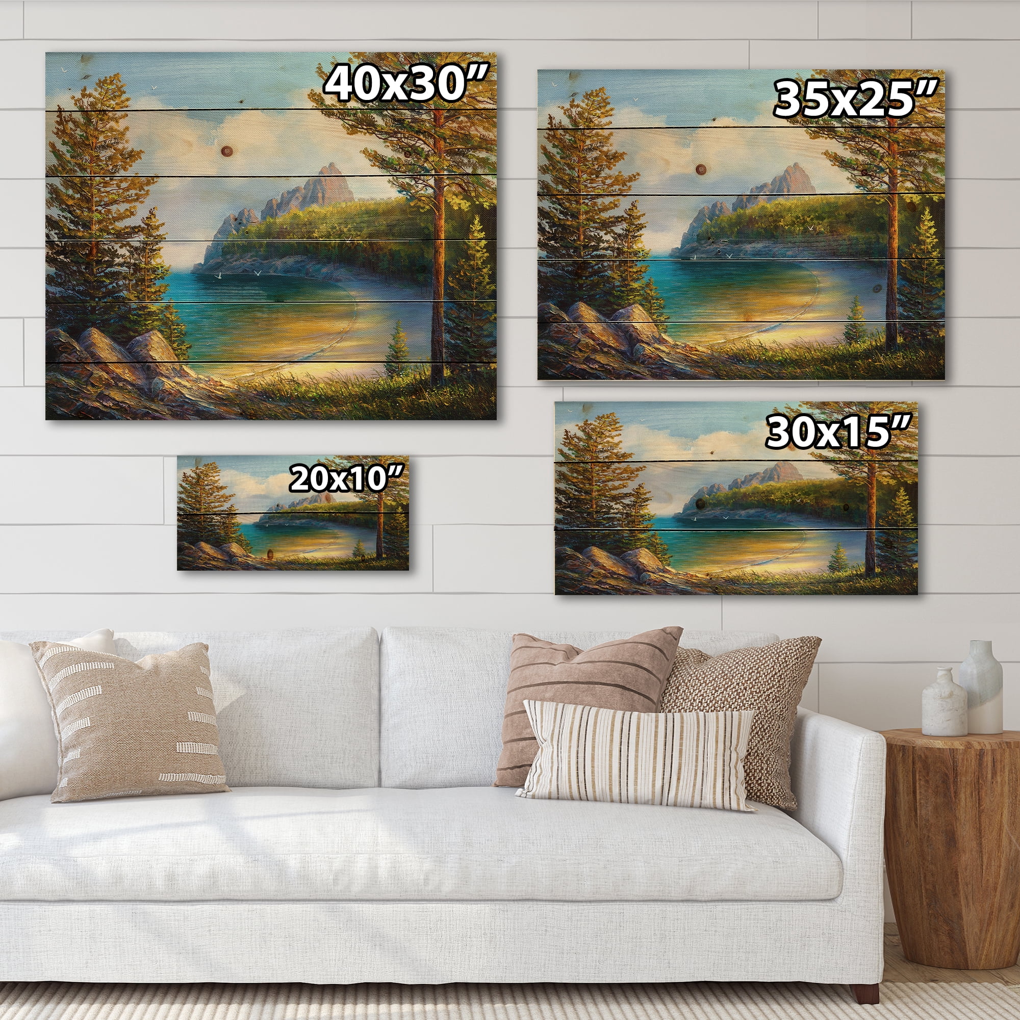 Designart 'Sunrise By The Wild Beach' Nautical & Coastal Print on Natural Pine Wood