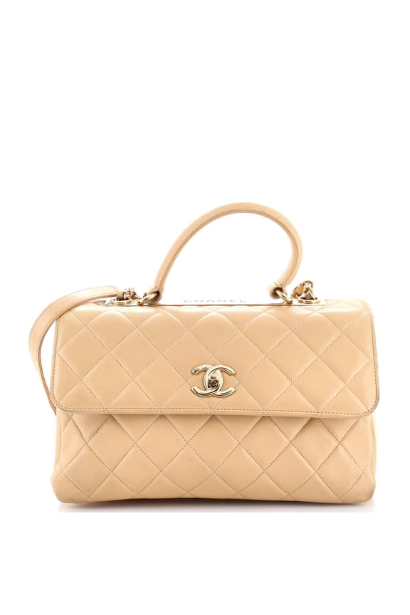 Pre-Owned Trendy CC Top Handle Bag Quilted Lambskin Medium By Rebag