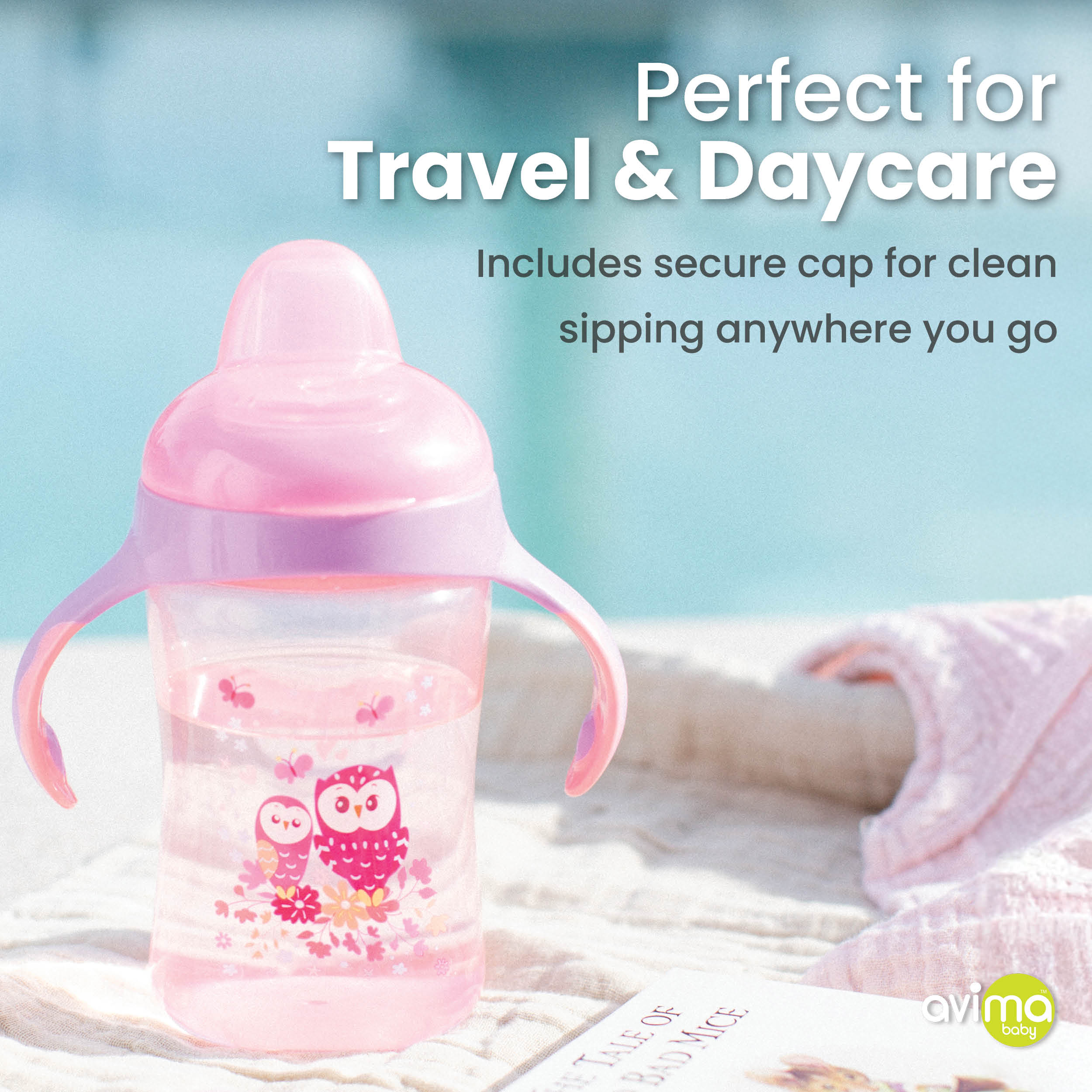 Avima Baby Sippy Cup Trainer, Soft Spout, 10 oz, Pink, 2 Count photo 3
