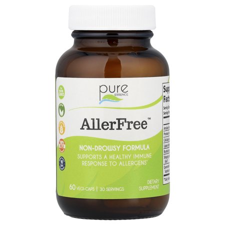 AllerFree Natural Allergy Supplement - Non Drowsy Pills for Sinus and Nasal Health Support, Seasonal Allergies by Pure Essence - 60 Capsules