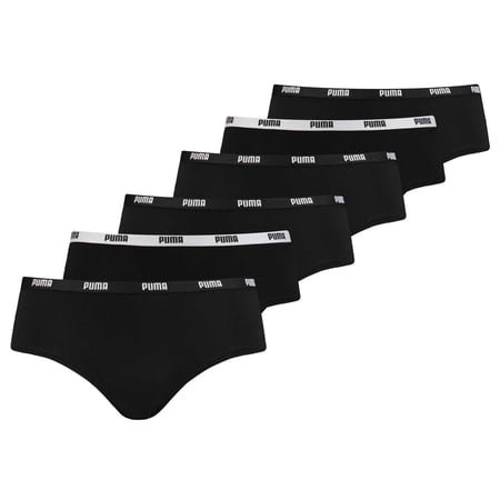 Puma Ladies Iconic Hipster, Pack Of 6 - Soft Cotton Stretch, Ecom Black S (Small)