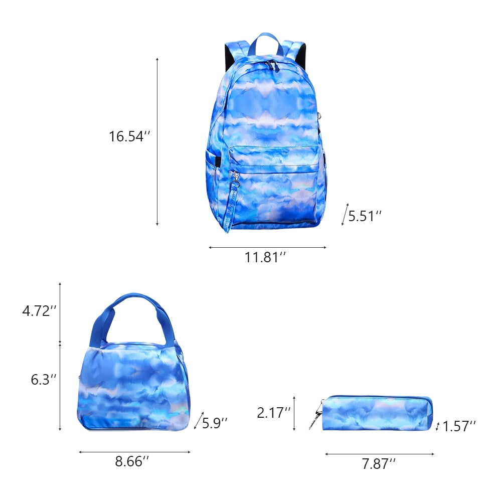 Kepooman 3Pcs Women' s High School and College Bookbag Set for Girls Teens, Kids Portable Backpack with Lunch Bag & Pencil Case, Blue Kepooman 3Pcs Women' s High School and College Bookbag Set for Girls Teens, Kids Portable Backpack with Lunch Bag & Pencil Case, Blue