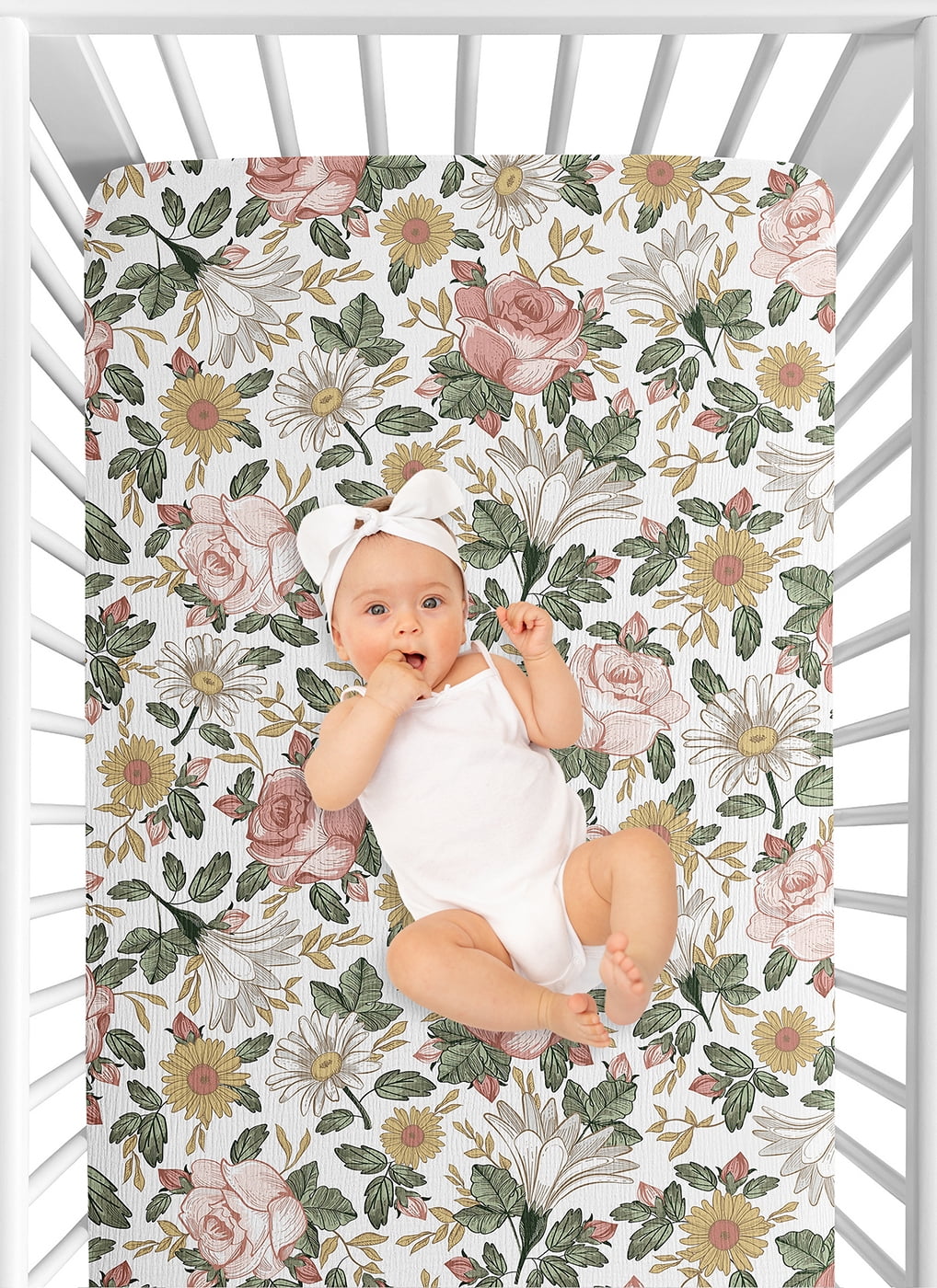 Sweet Jojo Designs Vintage Floral Pink Girl 100% Cotton Muslin Fitted Crib Sheet