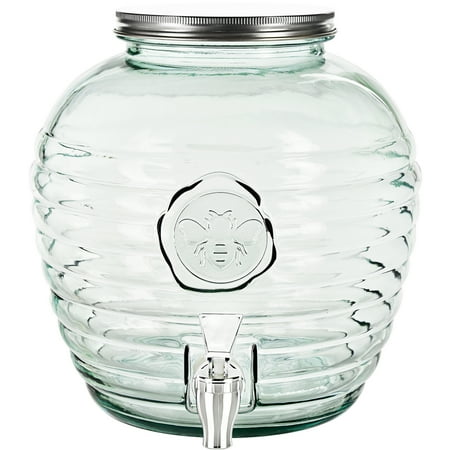 - Couronne Co Bee-My Recycled Glass Beverage Dispenser, G5297-SP, 9.5 inches tall, 270.5 Ounce Capacity, Clear