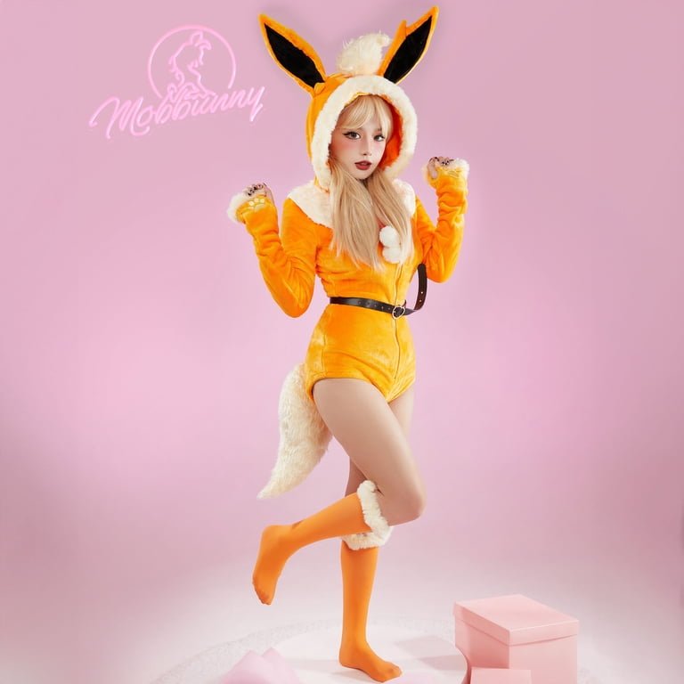 MOBBUNNY Anime Derivative Sexy Bodysuit Fuzzy Onesies Plush Hooded