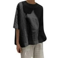 thumbnail image 3 of CFLVAEK Cotton Linen Tshirts for Women Plus Size Elbow Sleeve T Shirts Loose Fitting Crewneck Summer Shirts Solid Color Classic Fit Tops 2025 Black M, 3 of 7