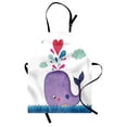 thumbnail image 1 of Whale Apron Cute Smiley Whale with Lovely Hearts and Clouds on Sea Great for Kids Print, Unisex Kitchen Bib Apron with Adjustable Neck for Cooking Baking Gardening, Blue Purple and Red, by Ambesonne, 1 of 3