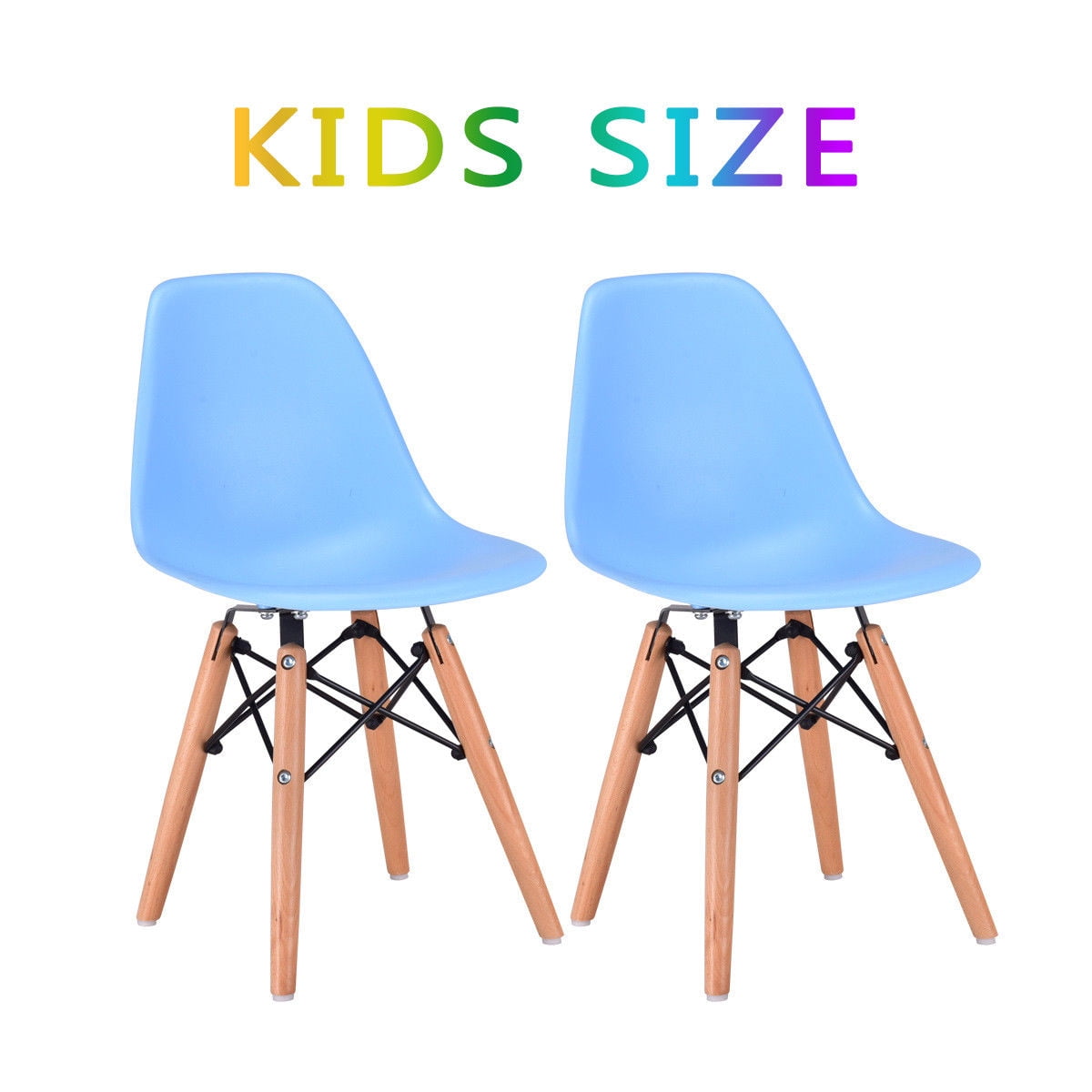 Kids Dining Chair Set Wood Dowel Legs Molded ABS Plastic Seat Armless