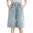 thumbnail image 2 of Amidoa&nbsp; Casual Girls Jeans Shorts Elastic Waist With Pockets Wide Leg Kids Sports Summer Baggy Denim Shorts Light Blue Size 14, 2 of 9