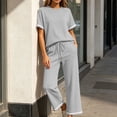 thumbnail image 6 of Mifsaly Comfy Lounge Sets for Women Casual Short Sleeve Crewneck T-Shirt and High Waisted Wide Leg Sweatpants Outdoor Travel Vacation Loungewear Gray,L, 6 of 7