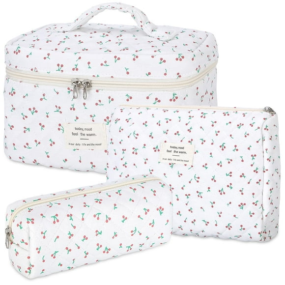 Bolsa de maquillaje Senbowe Floral Cherry, paquete de 3 unidades, algodón acolchado