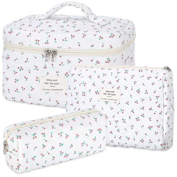 Bolsa de maquillaje Senbowe Floral Cherry, paquete de 3 unidades, algodón acolchado